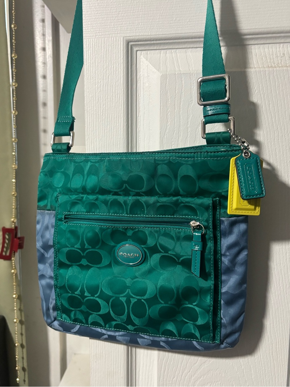 Coach Teal Green Crossbody Bag with Yellow Tag